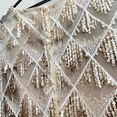 スパンコール付きベージュドレスの画像