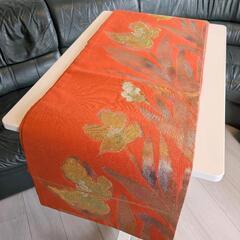 帯　オレンジ花柄 絹製品金糸刺繍
