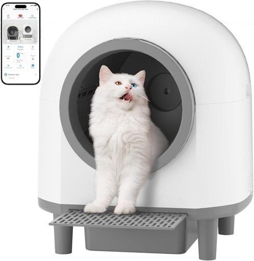 【新品未使用】全自動猫トイレ 100L大容量 スマートアプリ 猫用階段付き
