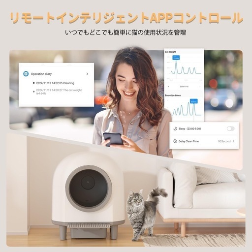【新品未使用】全自動猫トイレ 100L大容量 スマートアプリ 猫用階段付き