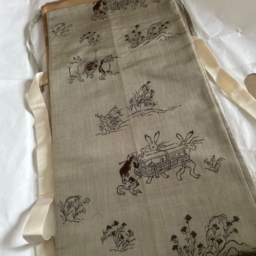 鳥獣戯画 「美の壺」職人 袋帯 未使用 合切袋【鳥獣人物戯画｜白】