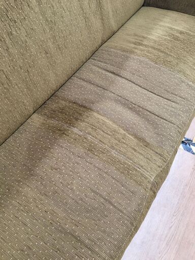 3人掛けソファー ブラウン ヘコミあり 裏面の布剥がれています。