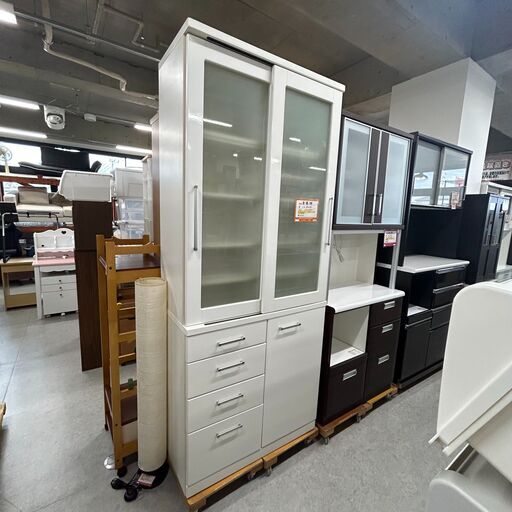 ジ417】食器棚 白 ホワイト 幅89cm（ma）