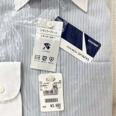 M【未使用品】AOKI アオキ スーツ フォーマルシャツ ノンアイロン Yシャツ メンズ レギュラーフィット ボタンダウン ブルー×ホワイトの画像