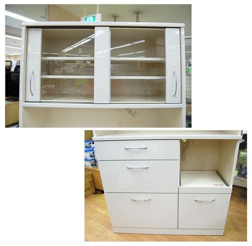 レンジボード 幅99×奥行44×高さ176.5cm 白 創愛ファニチュア 注文 食器