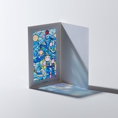 【新品未使用】「青の森 へ」ステンドグラス風　ポストカード　定価...
