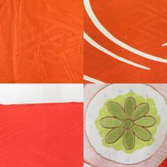 振袖 朱色ｘ白色 金糸 刺繍入り 波に丸に花紋様 正絹 成人式 仕立て上がり 身丈161cm 【キモノオフ野々市若松店】の画像