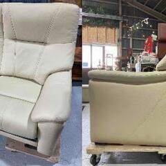 ★3人掛けソファ★トリプルソファ BOXスツール付き W177cm アイボリー 合成皮革 ハイバック ゆったりリビングの画像