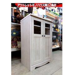 使用感あり カントリー調 食器棚 アイボリー系 幅58.5×奥4...
