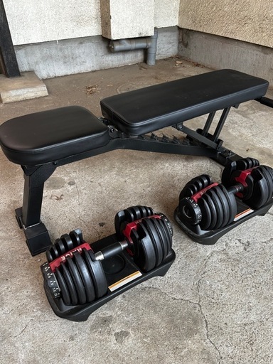 チンニングバー、ベンチ、可変式ダンベル24kg x2