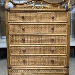 ラタン　チェスト　収納　家具　レトロ　中古品　(約)W65cm×...