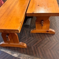 木材ベンチ/長椅子×2脚の画像