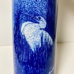 美品　深川製磁 青吹　染付　隠れ鷺文　丸瓶花入の画像
