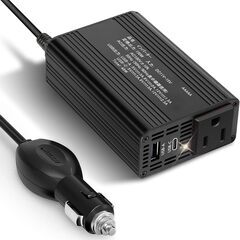 新品未使用 150W 車載インバーター - DC12VからAC100Vに変換 - USB-C PD 30WおよびUSB-A QC 18Wポート搭載、6つの安全保護機能 - シガーソケットコンセント A-MRI1510HU-BKの画像