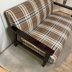 【870】【美品】ブラウンチェック柄ベンチの画像