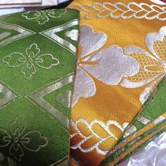 半幅　抹茶　山吹　緑　黄色　金糸　銀糸　踊り　ステージ　細め　か...