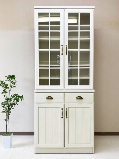 受渡者決定】☆美品☆ ニトリ 食器棚 ミランダ 2 80 WH (アール