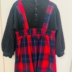 プティマイン　110サイズ　赤と黒のチェック柄ジャンパースカートの画像