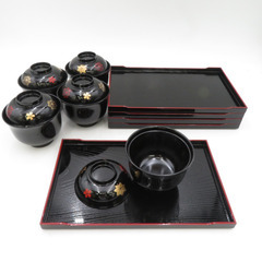 和風ミニトレー＆ミニ椀5客セット 和風カフェ 漆器風 日用雑貨