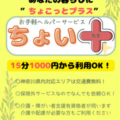15分1000円～★安価・お手軽に使える自費ヘルパー★湘南・県央...