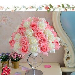 ホワイト×ピンク 薔薇のお花のスタンドライト ローズランプ バラROSE 花大輪 LED電球対応  エレガントアンティークインテリアの画像