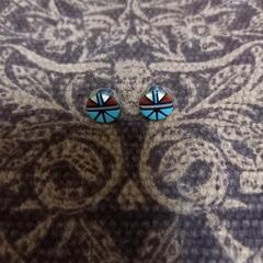 インディアンジュエリー　ズニ　インレイ　ピアス　used