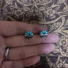インディアンジュエリー　ズニ　インレイ　ピアス　usedの画像