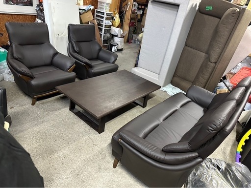 C2801 応接セット　オフィス家具　合皮ソファー　テーブル　ソファー　 3人掛け　1人掛け