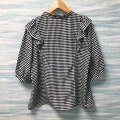 春　ギンガムチェック　ブラウス　七分袖　フリル　Lサイズの画像