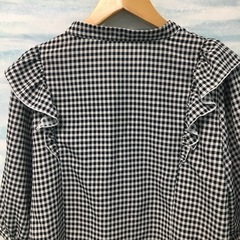 春　ギンガムチェック　ブラウス　七分袖　フリル　Lサイズの画像