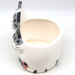 ss7474　猫の鉢カバー 陶器鉢 高さ22cm 猫型 白×グレー ファンシー フラワーポット プランター かわいい 観葉植物 多肉植物 花 ガーデニング 鉢カバー 中古の画像