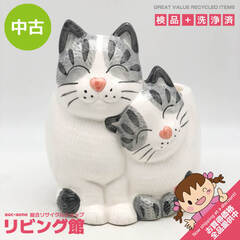ss7474　猫の鉢カバー 陶器鉢 高さ22cm 猫型 白×グレ...