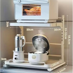 【値下げ不可】レンジ上ラック    引き延ばし式　収納棚 デザイン1 カウンターラック 棚スリム キッチン 収納 A スパイスラック 調味料ラック キッチン収納 カウンター上収納 コンロ奥ラック スリムラックラック ラック 置くだけで簡単に収納スペース完成 高さ調整可  シンデレラフィットのキッチンラックの画像