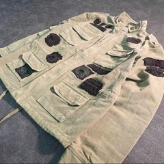 6as3【JKPD】スカル　ワッペン　ミリタリージャケット　カーキ古着の画像