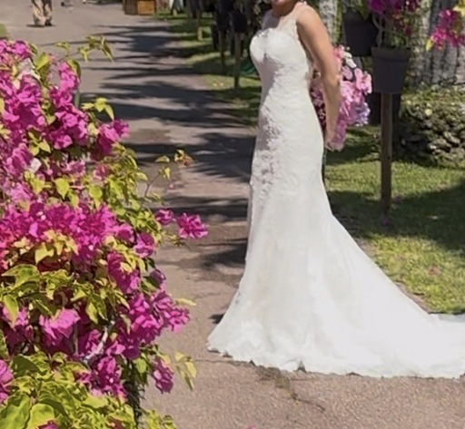 超美品　5号ウェディングドレス　マーメイド　背中くるみボタン　レース　低身長もOK