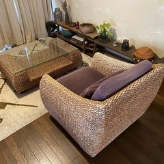 アジアン ソファー&テーブルセット（ウォーターヒヤシンス）の画像