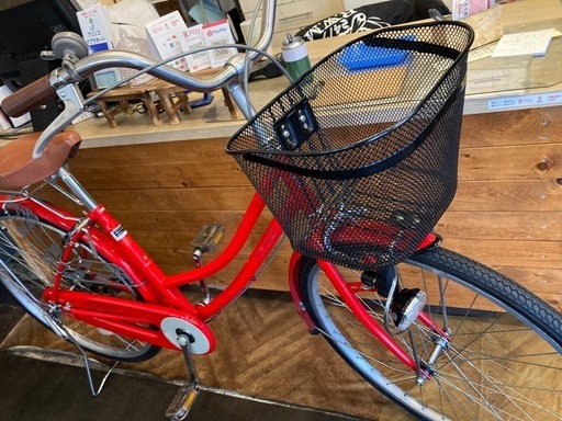 【前後タイヤ・後輪チューブ新品！】シングルギア 26インチ自転車　赤