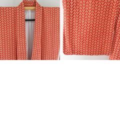 小紋 小花文様 袷 バチ衿 橙色 正絹 仕立て上がり カジュアル着物 身丈161cm 【キモノオフ野々市若松店】の画像