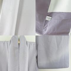 小紋 格子文様 グラデーション 袷 広衿 薄紫色 作家物 落款付 正絹 仕立て上がり カジュアル着物 身丈160cm 【キモノオフ野々市若松店】の画像