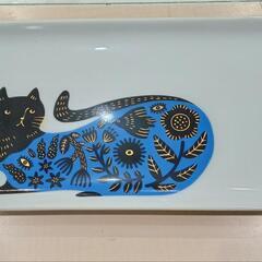 ★  新品❗角皿  プレート  猫と花模様  21cm  食器 ...
