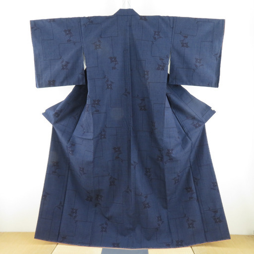 紬 着物 大島紬 縞模様 黒色x赤色x青色 正絹 袷 広衿 カジュアル