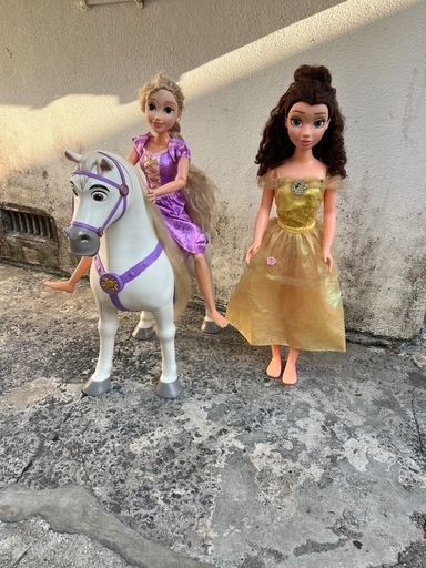 3点セット‼️Disneyプリンセス美女と野獣のベルと塔の上のラプンツェルマキシマス遊具おままごと玩具ごっこ遊びお人形置物ディスプレイプロフ必要