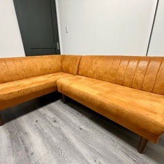 アンティーク風L字ソファ(ブラウン)