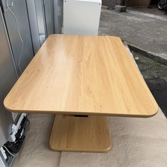 モダンデコ 昇降式テーブル ダイニング 幅120cm 長方形 無段階 高さ調節 ガス圧式 一本足 ペダル式 ダイニングテーブル (ナチュラル)の画像