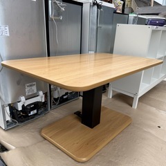 モダンデコ 昇降式テーブル ダイニング 幅120cm 長方形 無段階 高さ調節 ガス圧式 一本足 ペダル式 ダイニングテーブル (ナチュラル)の画像