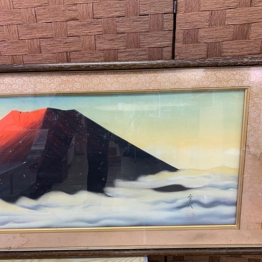 【値切OK】石原春秋作 真筆証明有 赤富士図 額装 日本画 縁起物 富士山 値切OK】石原春秋作 真筆証明有 赤富士図 額装 日本画 縁起物