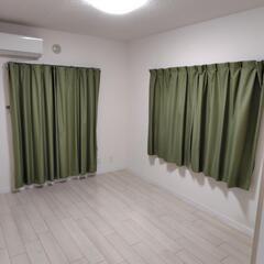 遮光カーテングリーン（大2セット、中1セット）の画像