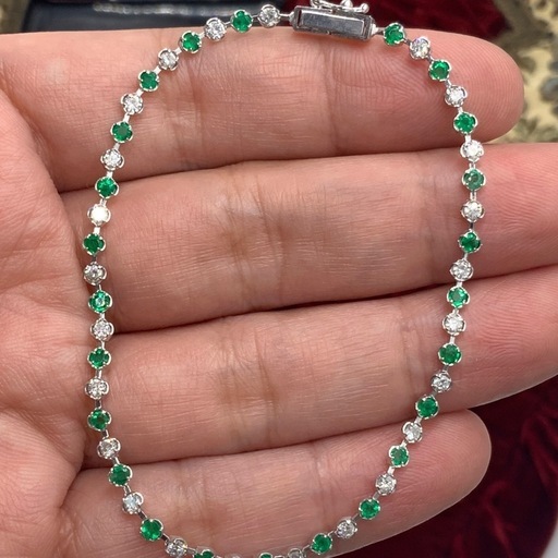 Pt850 ダイヤモンド　エメラルド　テニスブレスレット　4.6g 約19.5cm