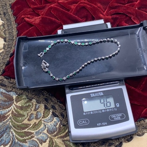 Pt850 ダイヤモンド　エメラルド　テニスブレスレット　4.6g 約19.5cm