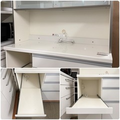 【超美品‼️】定価119,300円♪ 現行モデル パモウナ 120cm幅キッチンボード 食器棚 収納家具 ホワイト♪の画像